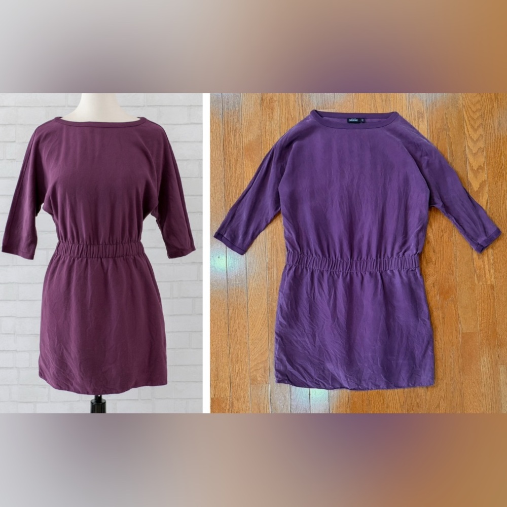 Kate Spade Saturday 100% Silk Dress Womens XS Purple Elastic Waist Dolman Mini